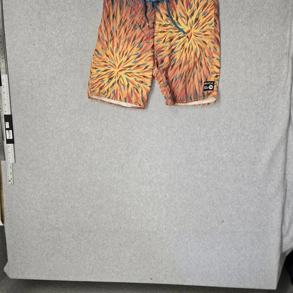 RVCA Men Shorts 32 Orange Nylon Polyester Swimwear Geometric TAKAO NIIKURA